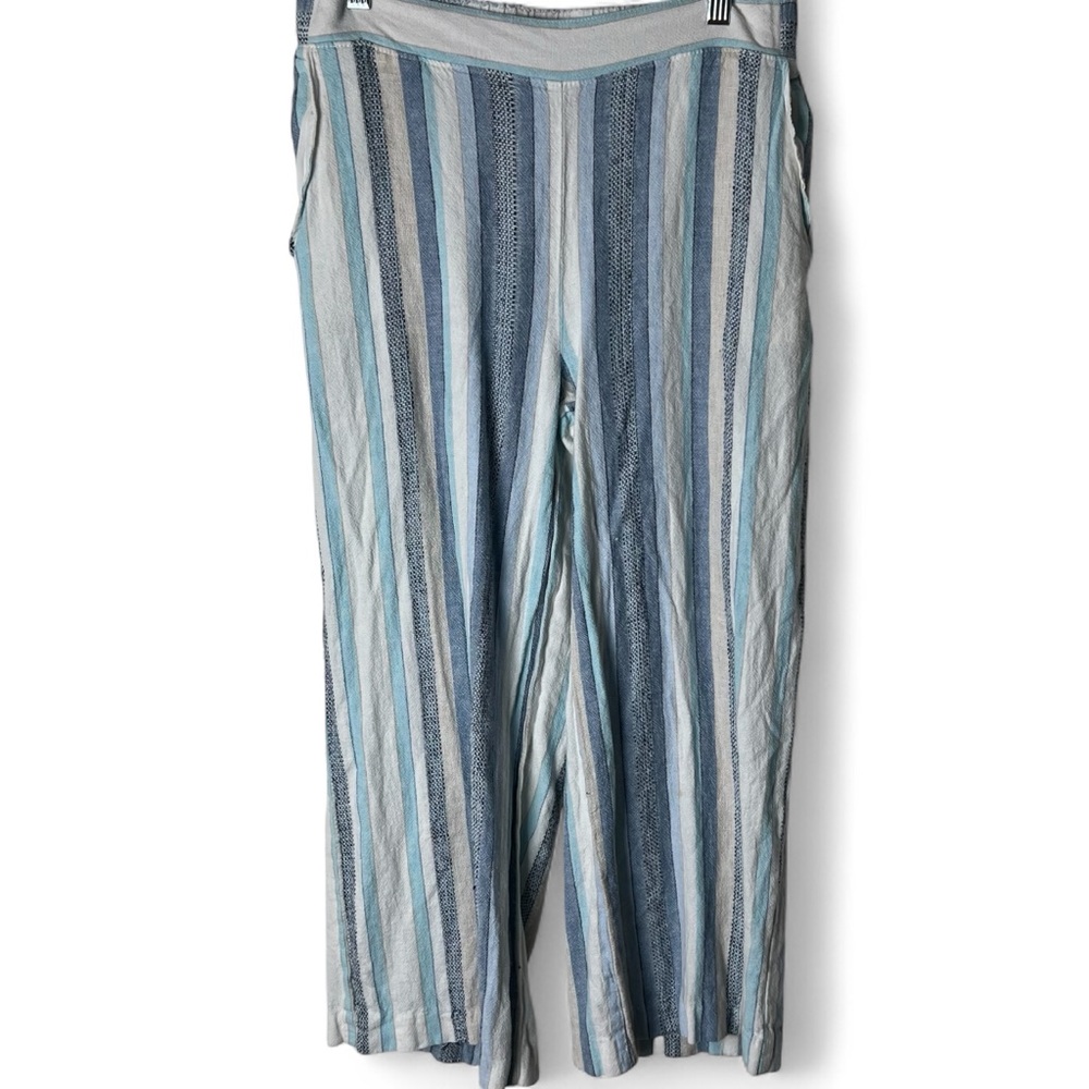 Indigo Rein - Women's Vertical Stripe Linen Blend Pants Blue White Sz. L
